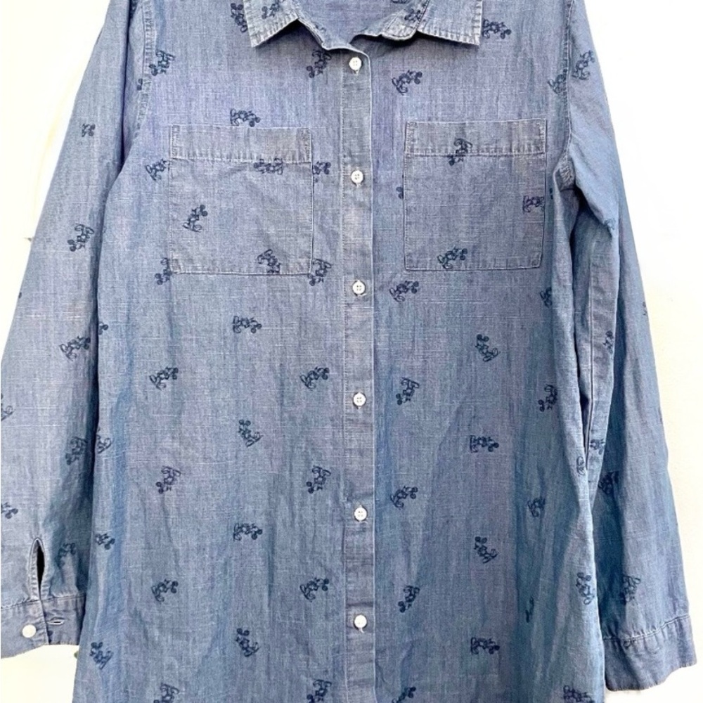 Disney Long Sleeve Button-down Shirt-Dress Chambray sz L